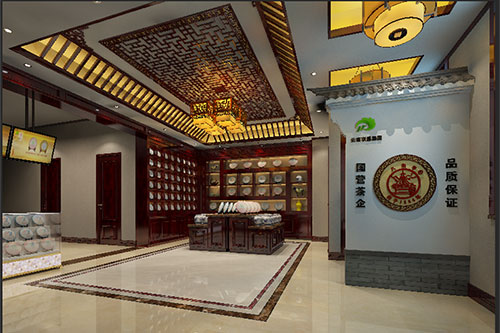 剑河古朴典雅的中式茶叶店大堂设计效果图